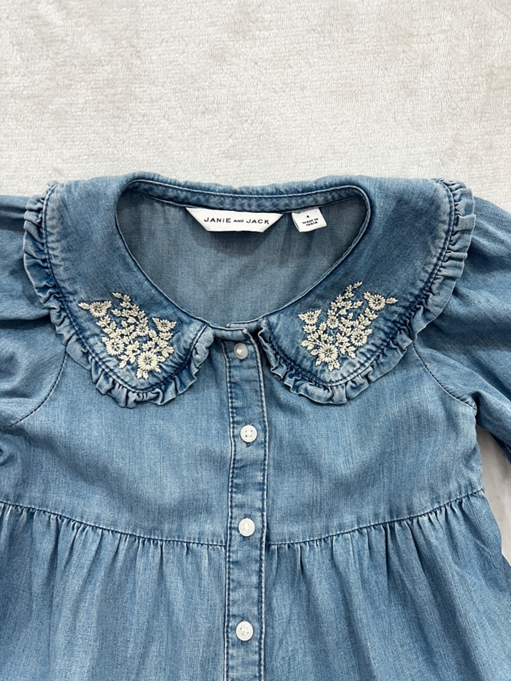 Janie And Jack The Statement Embroidery Collar Dress Soft Denim Girls Size 4 - Picture 8 of 9